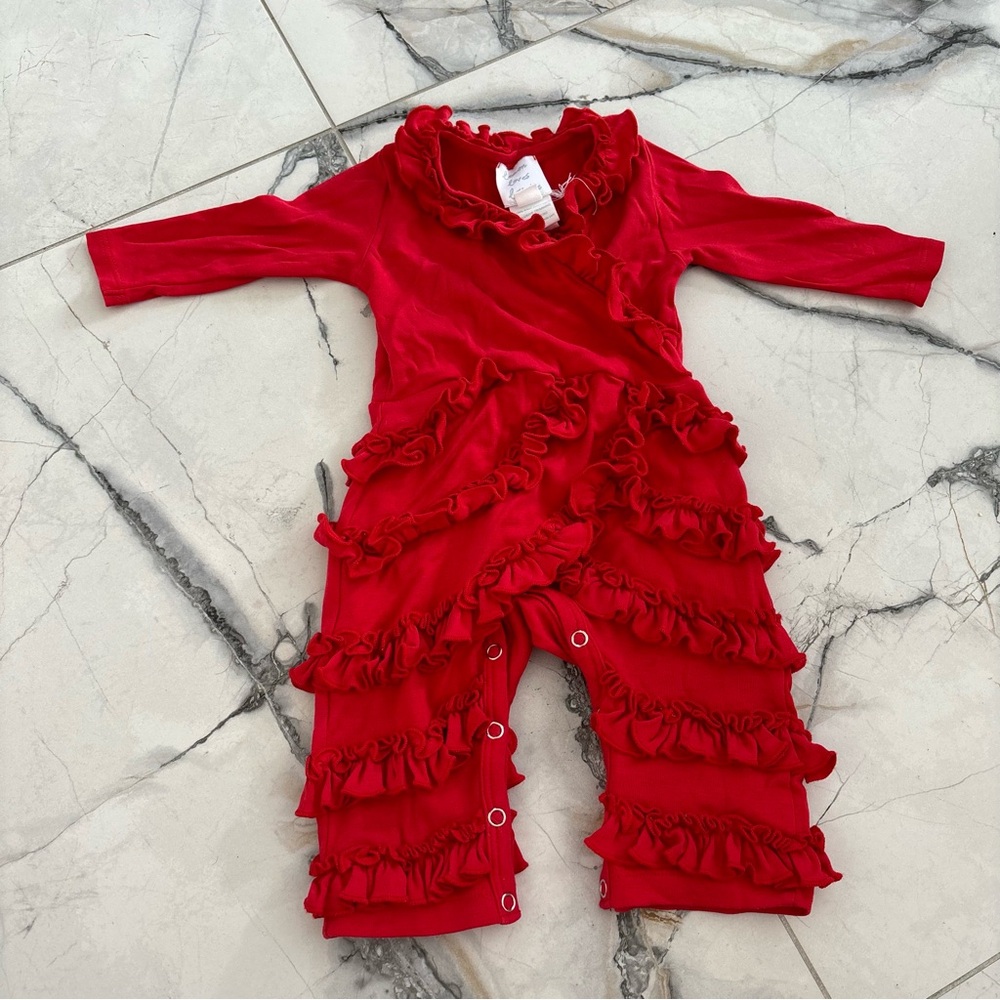 Lemon Loves Layette Vibrant Red Ruffled Romper